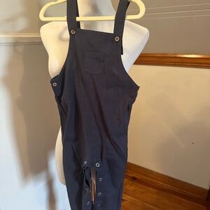 Dark navy Blue cotton linen Overalls with Button Details toddler boy